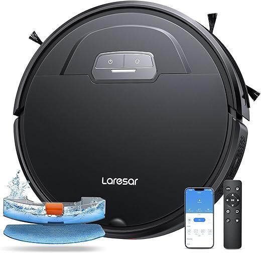 Laresar Robot Vacuums and Mop Combo, Max 4500Pa Suction, Evol 3 Robotic Vacuum Cleaner with Auto Carpet Boost, Self-Charging, App&Remote&Voice Control, Super-Slim, Ideal for Pet Hair and Carpets